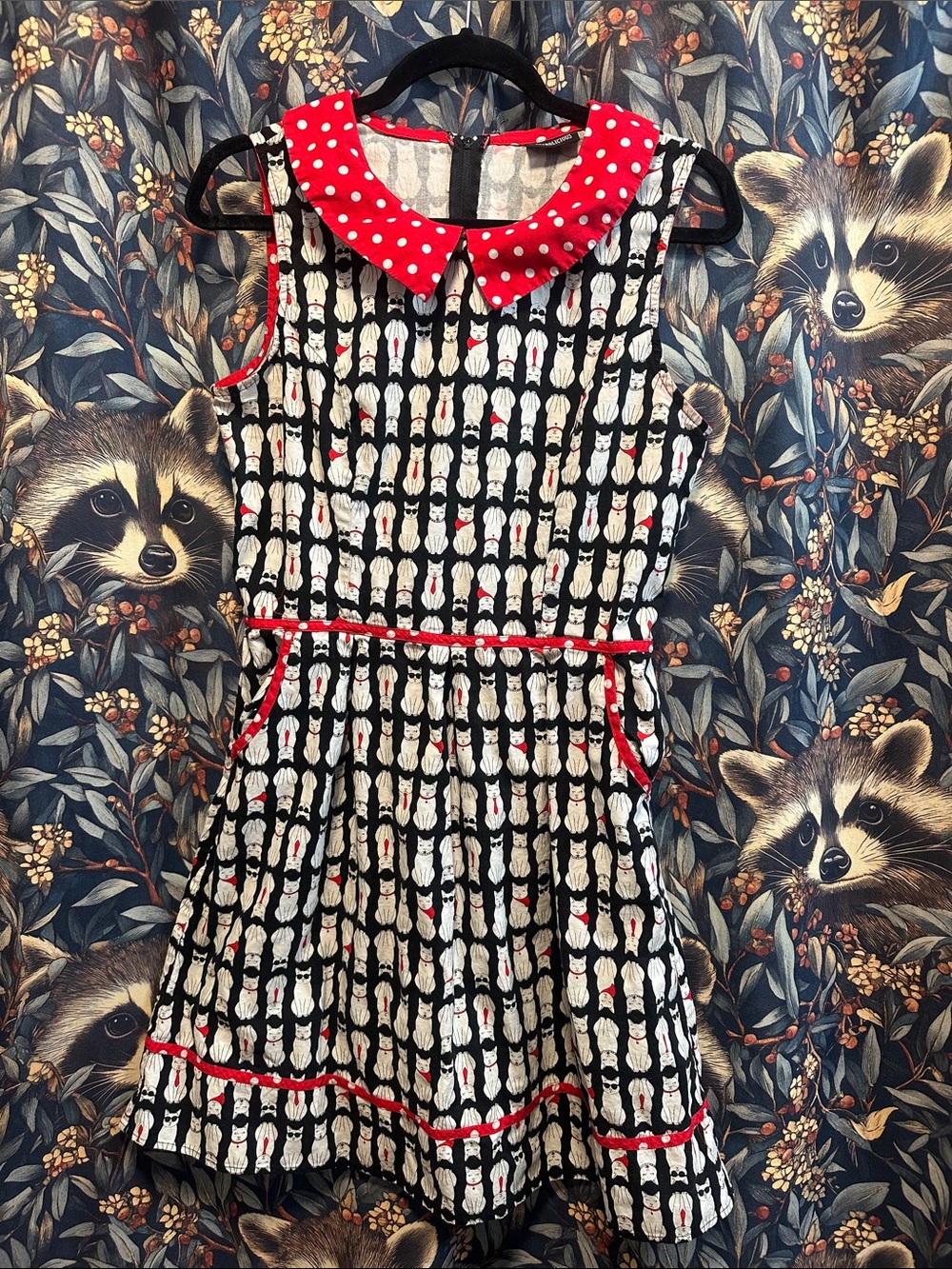 RETROLICIOUS COOL CATS DOTTED PETER PAN COLLAR DRESS SIZE LARGE
